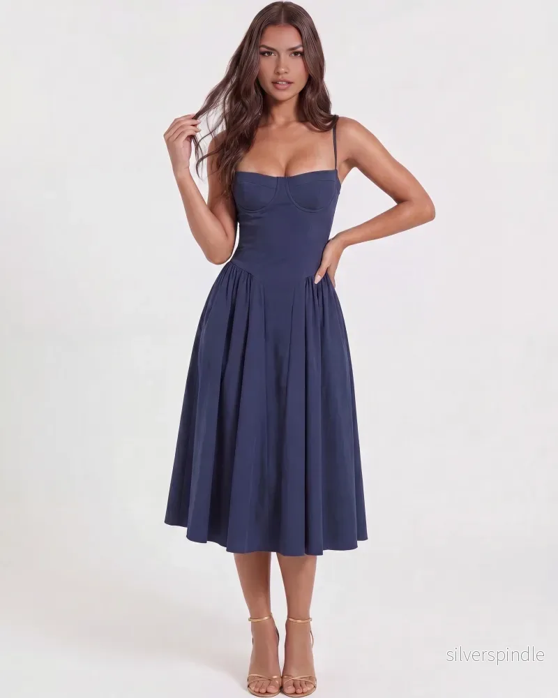 Sophia | Elegant Marinblå Sommarklänning