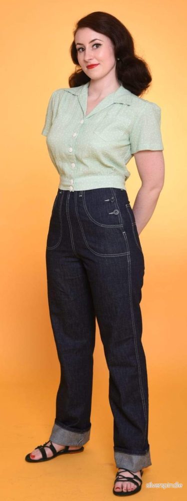 1950-talsknapp - jeans med hög midja i blå denim - Bild 3