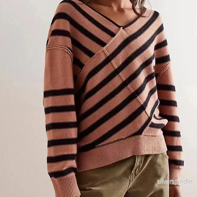 Sophie | Slouchy Stickad Dam Tröja med Diagonala Ränder - Bild 2