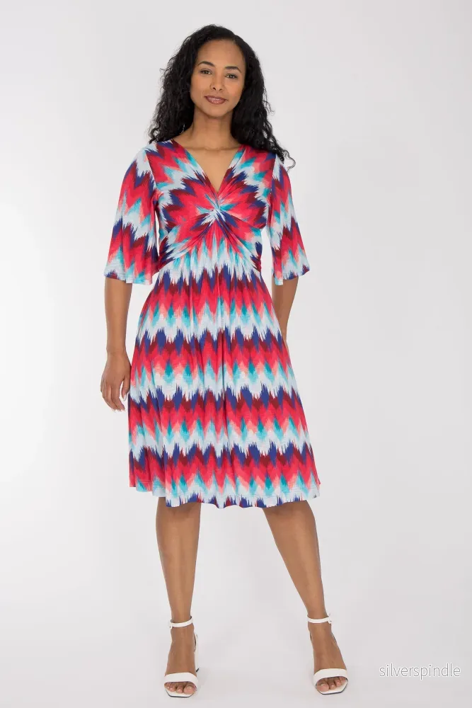 Knot draped short jersey dress – Blue-Pink Knot draped short jersey dress – Blue-Pink