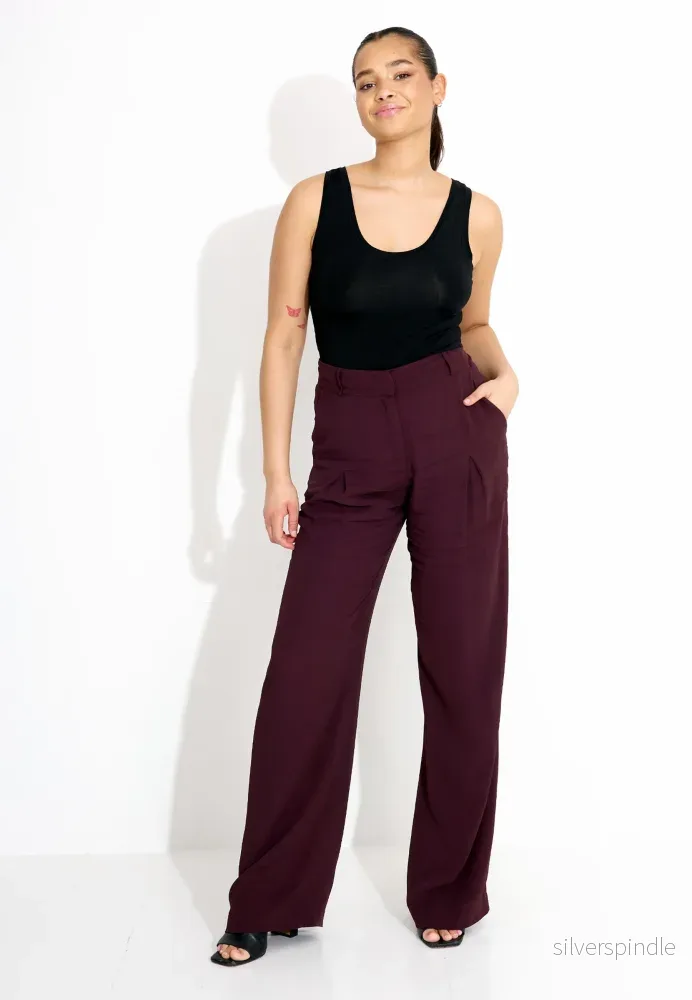 WIDE PANTS 03528 - Mörkröd