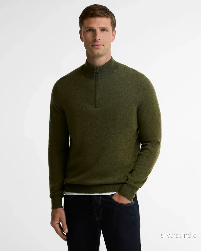 Barbour RonsonTartan Trim Half Zip Olive Barbour RonsonTartan Trim Half Zip Olive