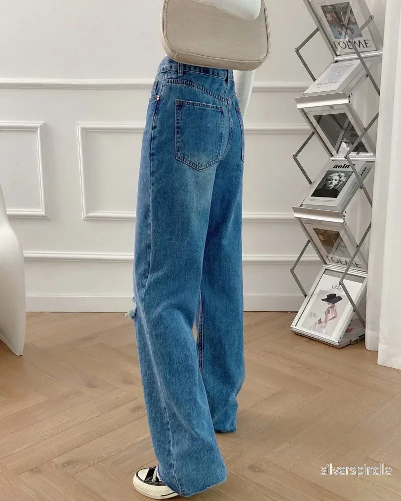 Emma | Elegant Mörkblå Vida Byxor med Dragkedja - Bild 3
