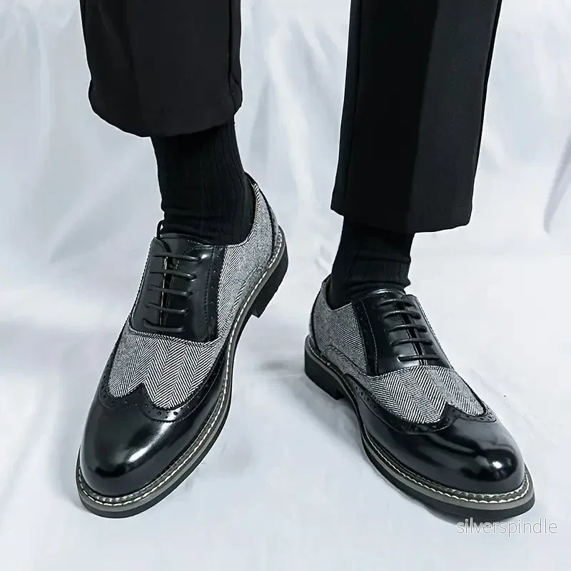 Elegant Oxford Brogues | Tweed Snörskor med Vingspetsdesign | Mångsidiga Skor för Formella och Vardagliga Tillfällen - Bild 3