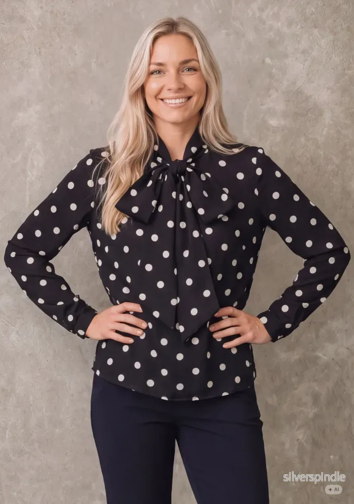 Osla Bow Blouse – Black w/Dots Osla Bow Blouse – Black w/Dots