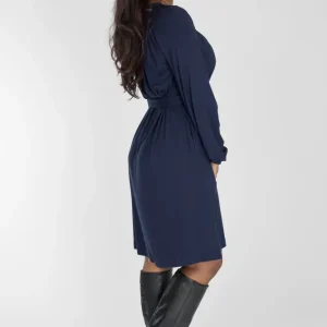 A-lined belted short jersey dress – Navy
