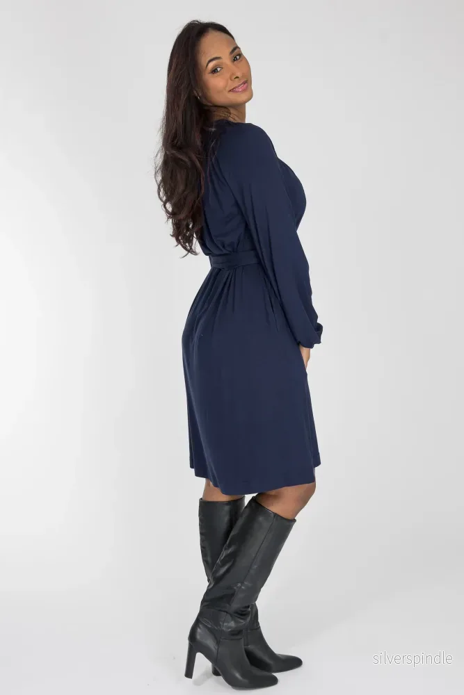 A-lined belted short jersey dress – Navy A-lined belted short jersey dress – Navy