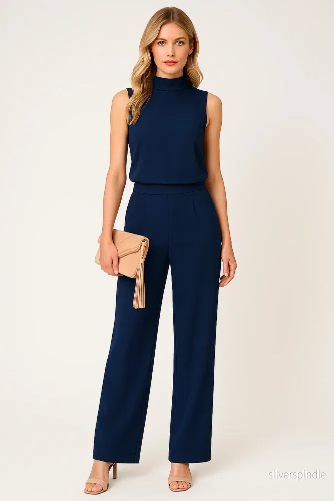 Elegant Jumpsuit Med Vida Ben För Kvinnor | Ärmlös Design Med Elastisk Midja För Komfort Och Stil - Bild 2