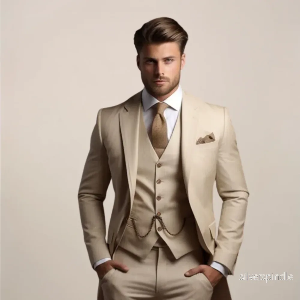 Elegant Tredelad Slim Fit-dräkt för Män med Skräddarsydd Jacka | Perfekt för Bröllop och Formella Evenemang