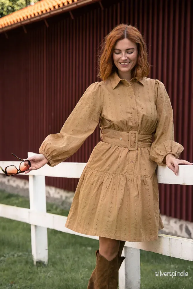 Shirt cotton lace short dress - Sand - Bild 2