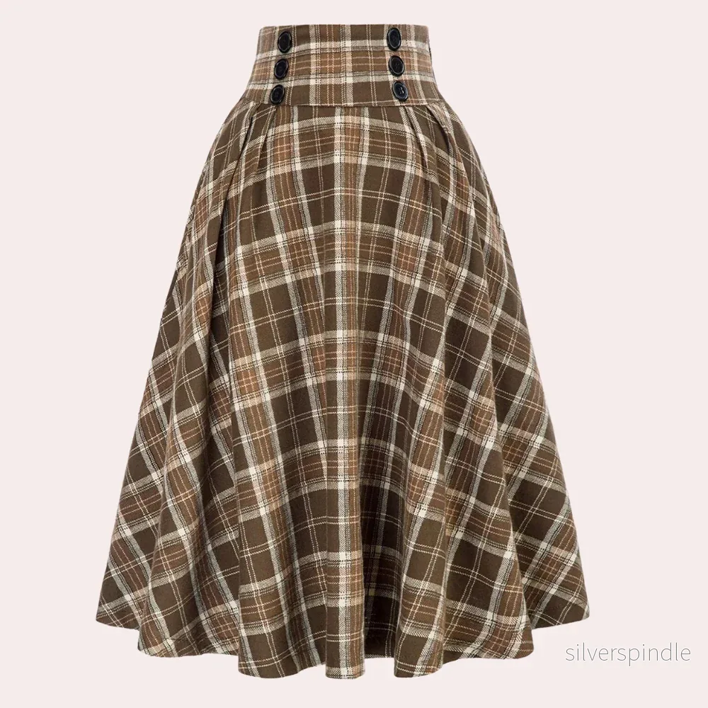 Elegant A-Linje Kjol | Rutig Midikjol med Hög Midja för Tidlös Stil Elegant A-Linje Kjol | Rutig Midikjol med Hög Midja för Tidlös Stil