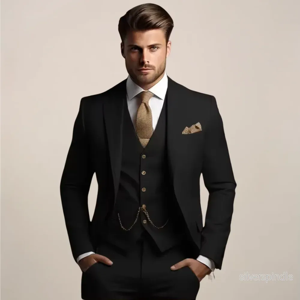 Elegant Tredelad Slim Fit-dräkt för Män med Skräddarsydd Jacka | Perfekt för Bröllop och Formella Evenemang - Bild 2