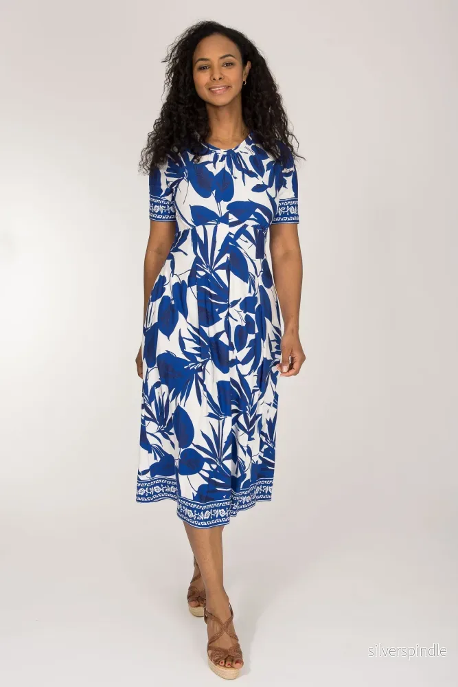Pleated waist midi jersey dress – Blue Pleated waist midi jersey dress – Blue
