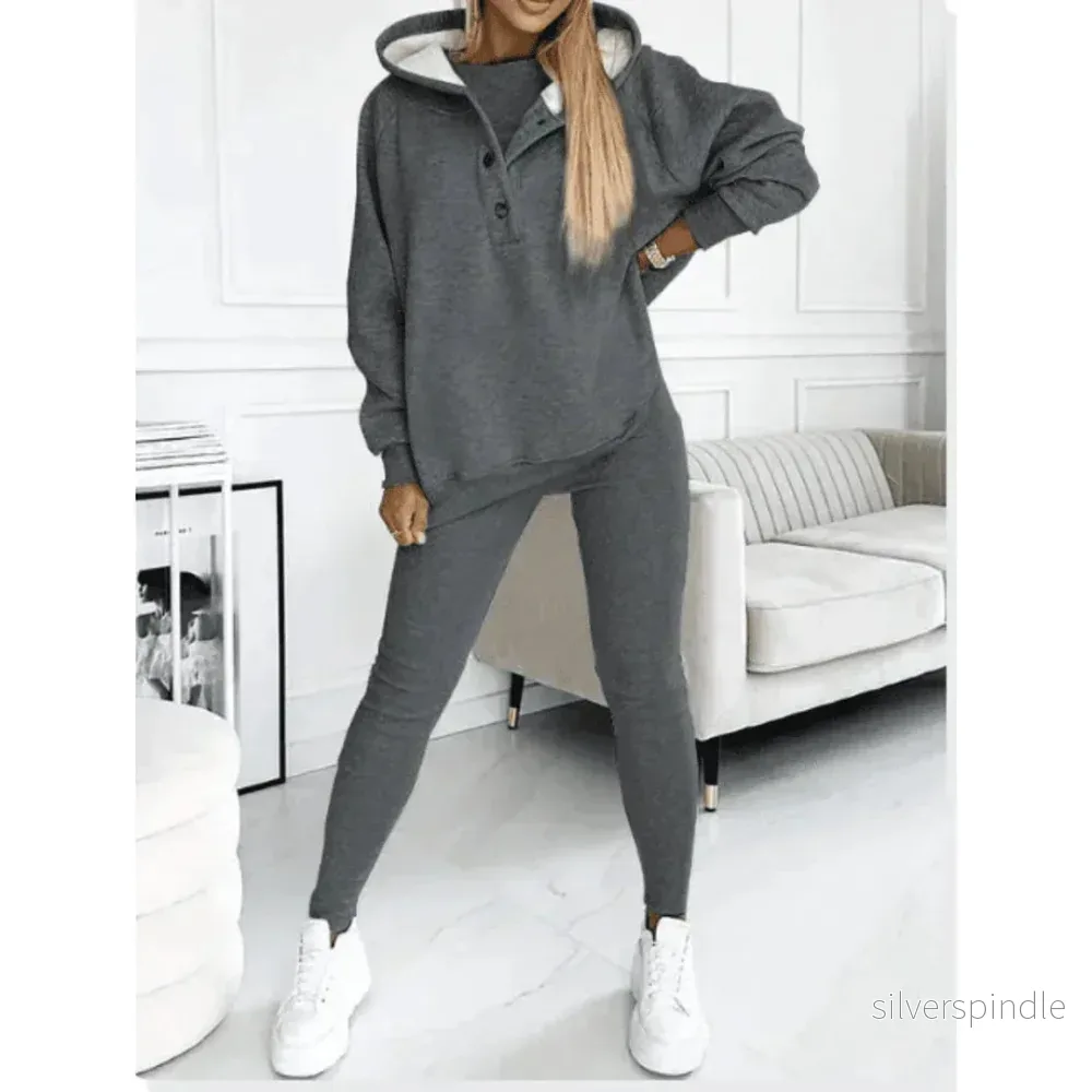Kvinnors 3-delat Set | Mjuk Hoodie, Topp & Leggings med Justerbar Passform | Perfekt för Avkoppling och Träning - Bild 2