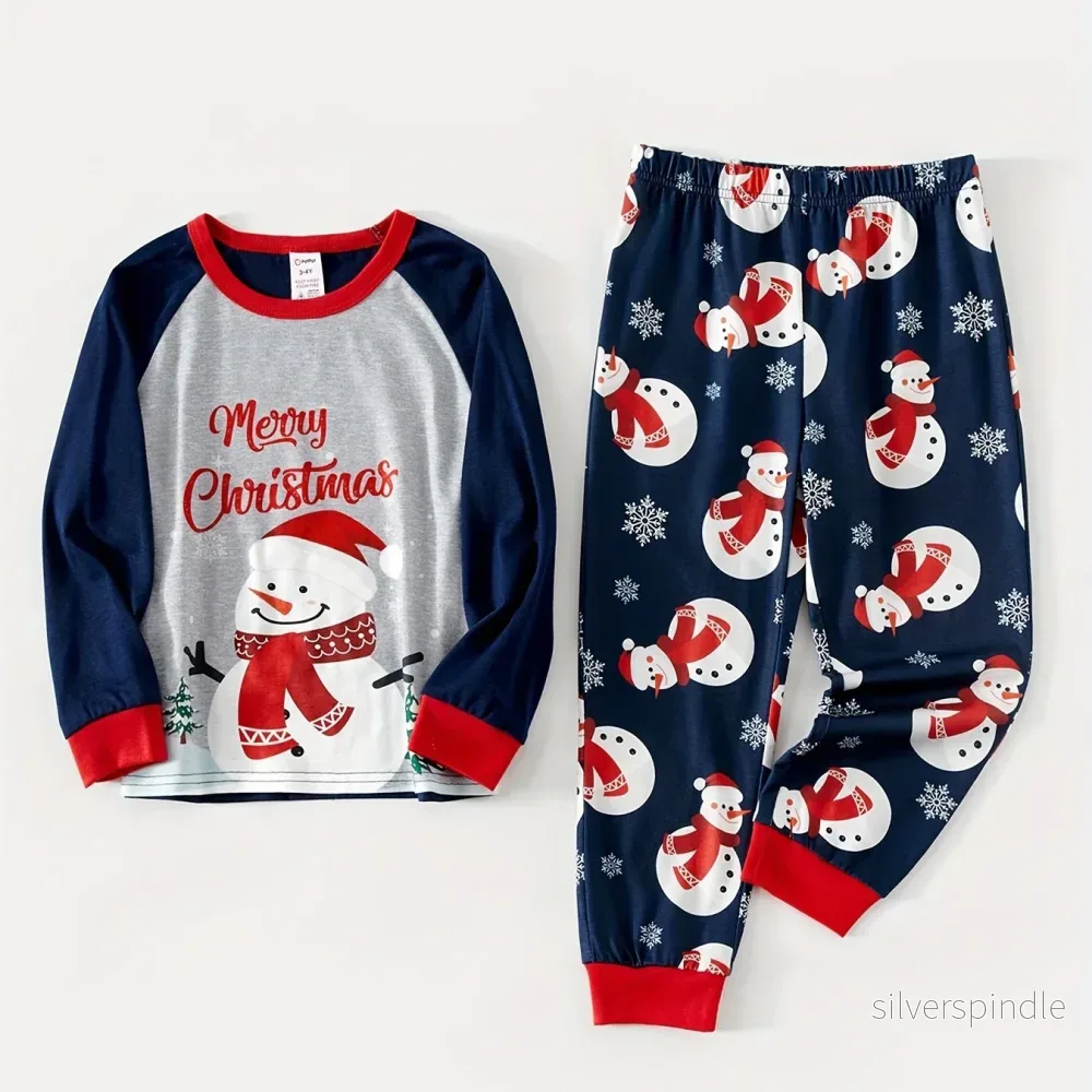 Familjepyjamas | Julpyjamas med Snögubbe Design i Mjuk Jersey för Mysiga Stunder - Bild 3