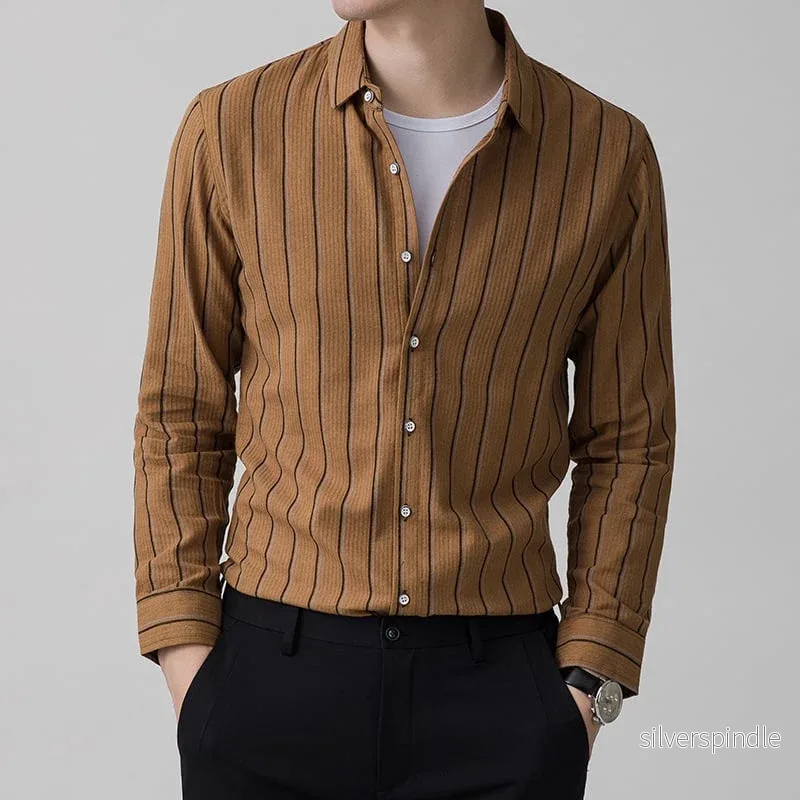 Ethan | Elegant Randig Långärmad Skjorta med Jacquarddetalj - Bild 3