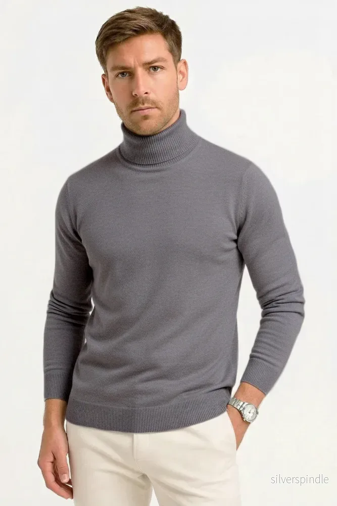 Elegant Herr Tröja | Slim Fit Ullpullover med Hög Krage | Värmande Design för Stil och Komfort - Bild 3