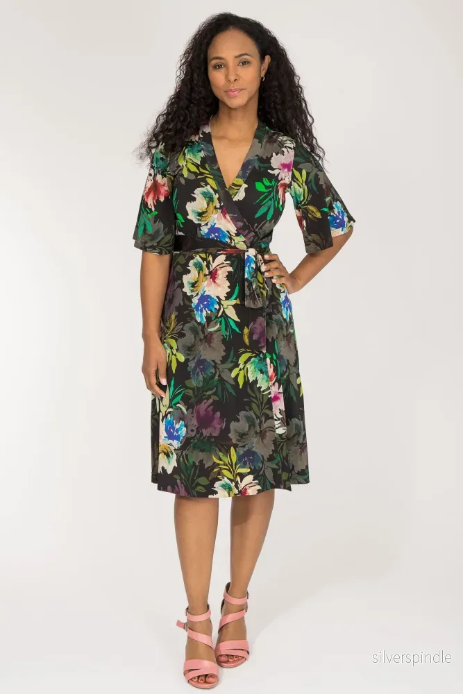 Bestie shine wrap short jersey dress - Black flowers - Bild 2