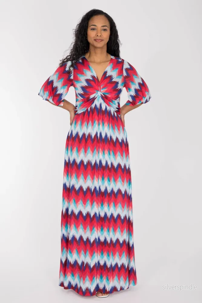Knot draped maxi jersey dress - Blue-Pink - Bild 2