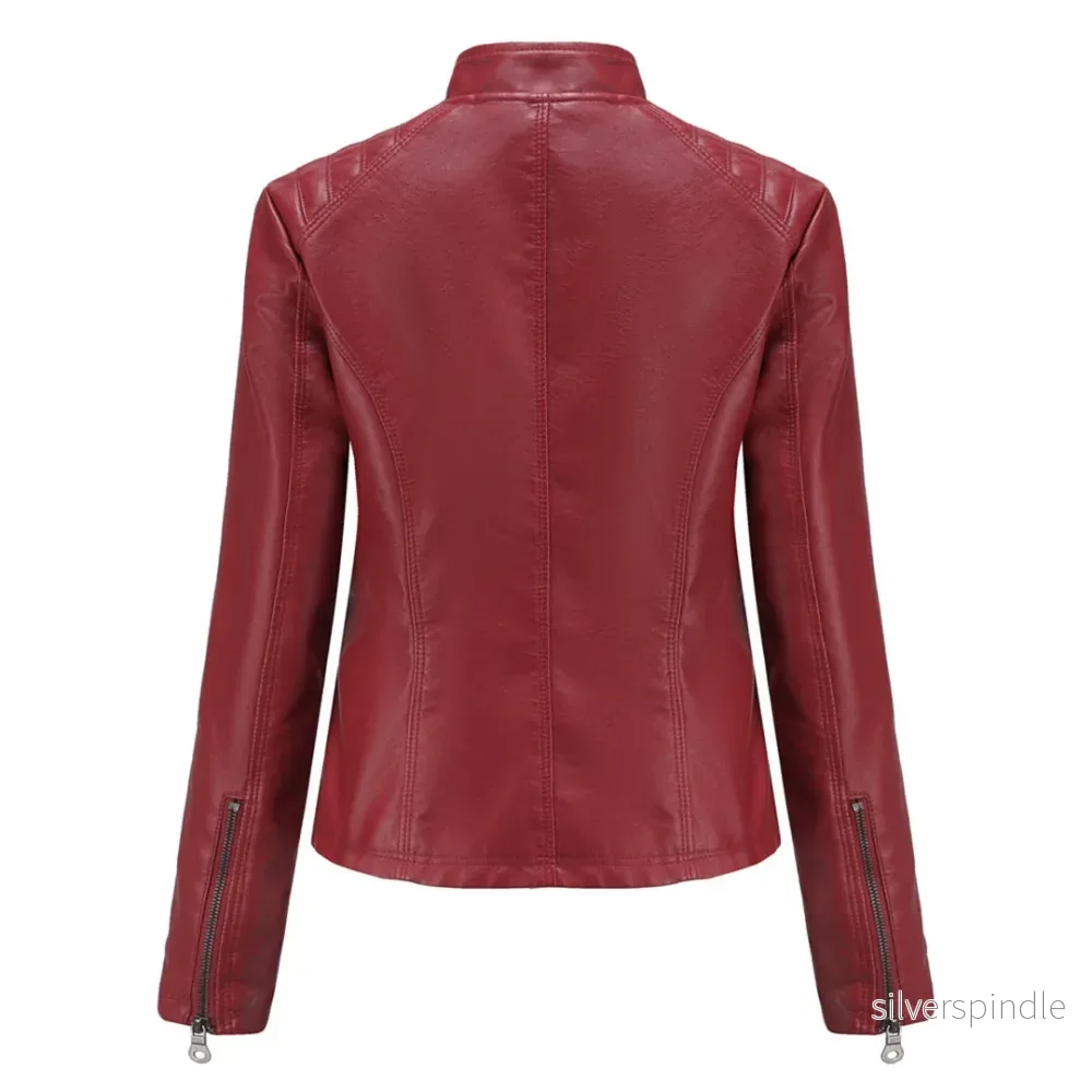 Elegant Bikerjacka Dam i Läder med Quiltning och Ståkrage | Tidlös Stil för Modern Elegans - Bild 2