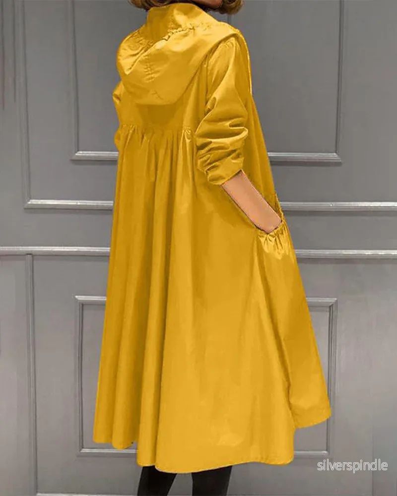Elegant Vattentät Jacka för Kvinnor med Huva | Lång Trenchcoat för Skydd mot Väder och Vind - Bild 2