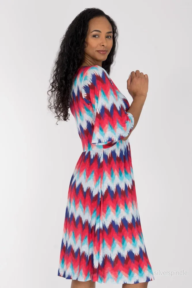 Knot draped short jersey dress - Blue-Pink - Bild 2