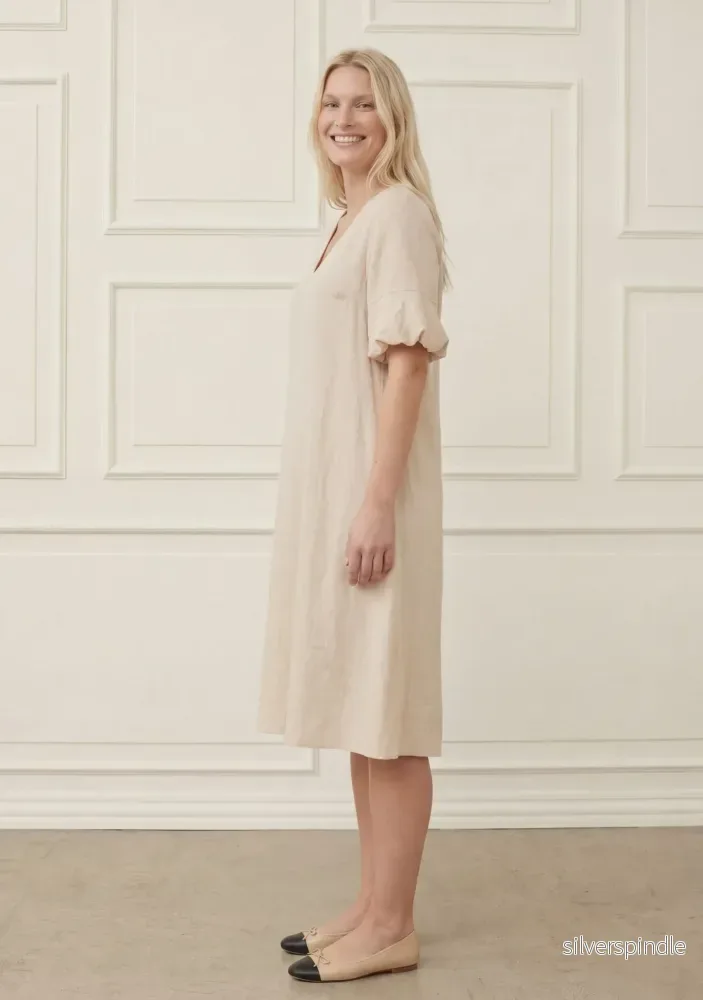 Pearl Baloon Sleeve Dress - Sand - Bild 3