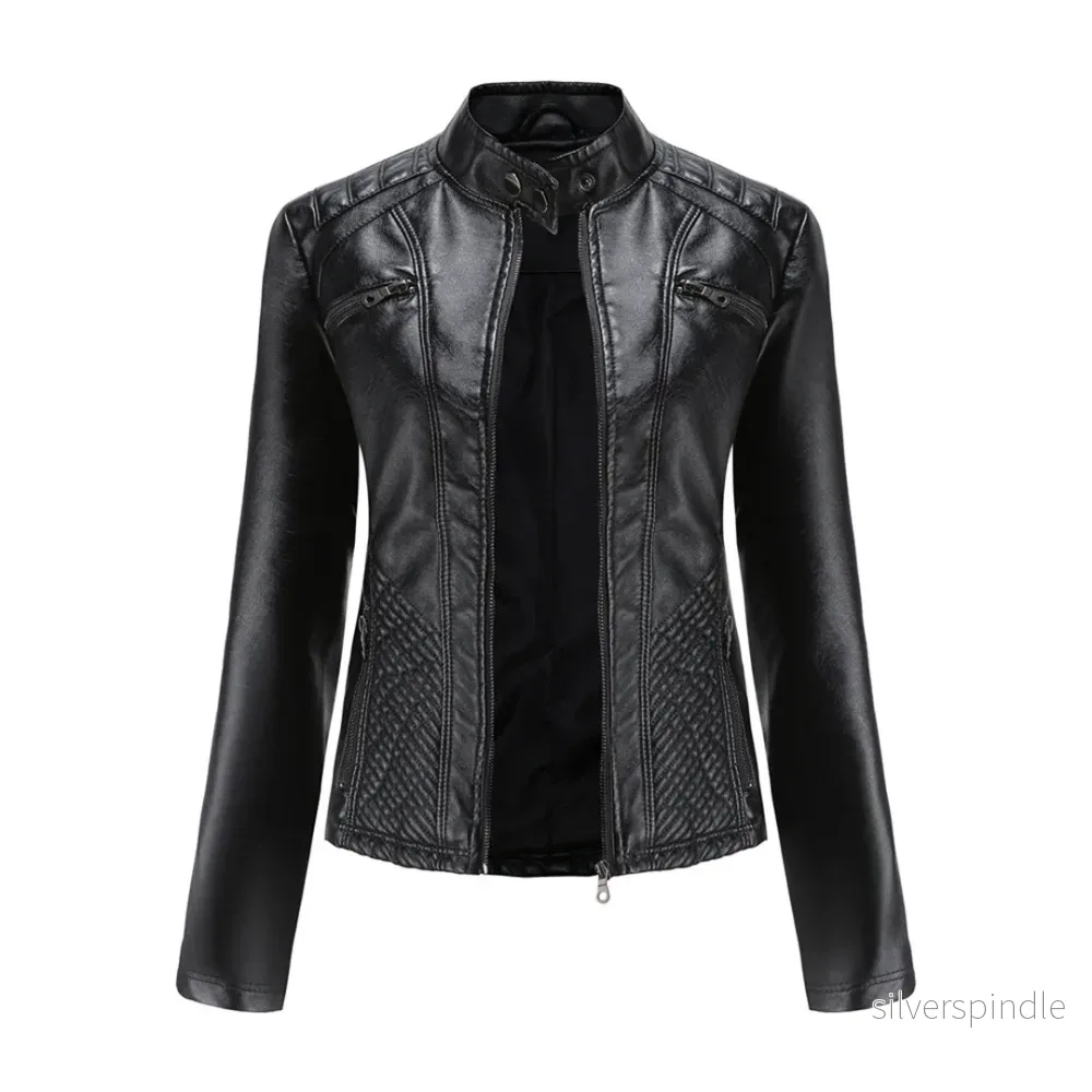 Elegant Bikerjacka Dam i Läder med Quiltning och Ståkrage | Tidlös Stil för Modern Elegans Elegant Bikerjacka Dam i Läder med Quiltning och Ståkrage | Tidlös Stil för Modern Elegans