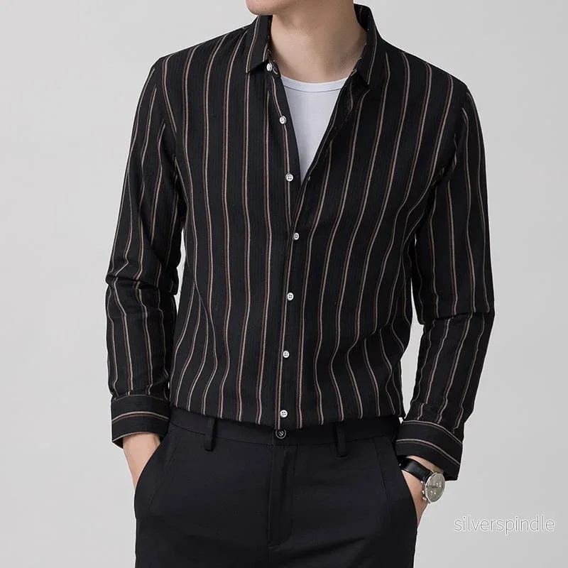 Ethan | Elegant Randig Långärmad Skjorta med Jacquarddetalj Ethan | Elegant Randig Långärmad Skjorta med Jacquarddetalj