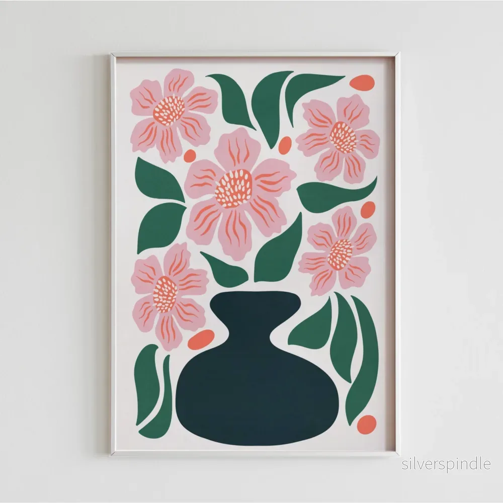 Botanisk poster rosa blommor i svart vas – väggkonst för vardagsrum och hall - Bild 3