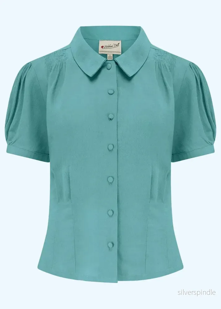 Bette kortärmad skjorta – teal Bette kortärmad skjorta – teal