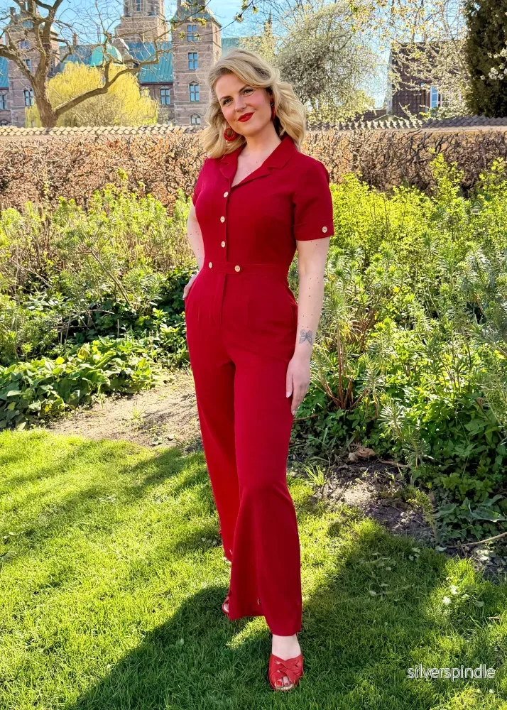 Maxine jumpsuit med korta ärmar - rött linen - Bild 3