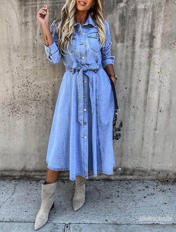 Sophie | Elegant Midiklänning i Denimblandning med Utsvängd Silhuett - Bild 2