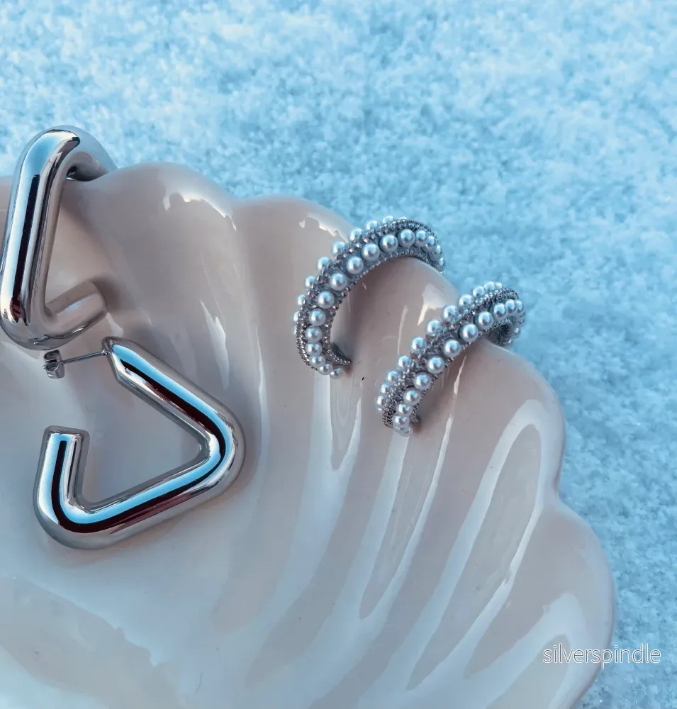 Pearl silver hoop - Bild 3