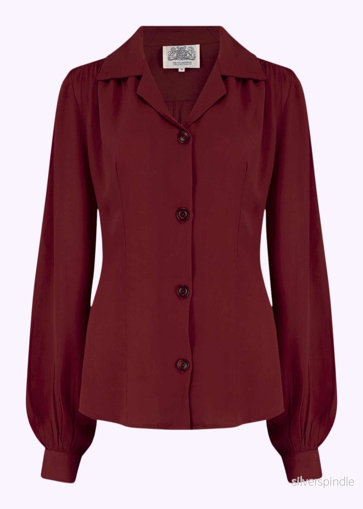 Poppy skjortblus i vintagestil - vinröd