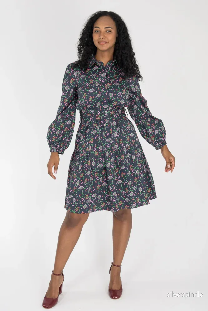Cotton shirt short dress - Navy flowers - Bild 3