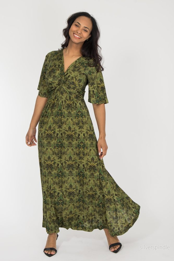 Knot draped maxi jersey dress - Olive - Bild 2