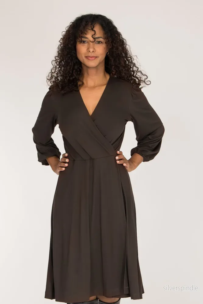 Slip-On wrap short jersey dress - Chocolate Brown - Bild 3