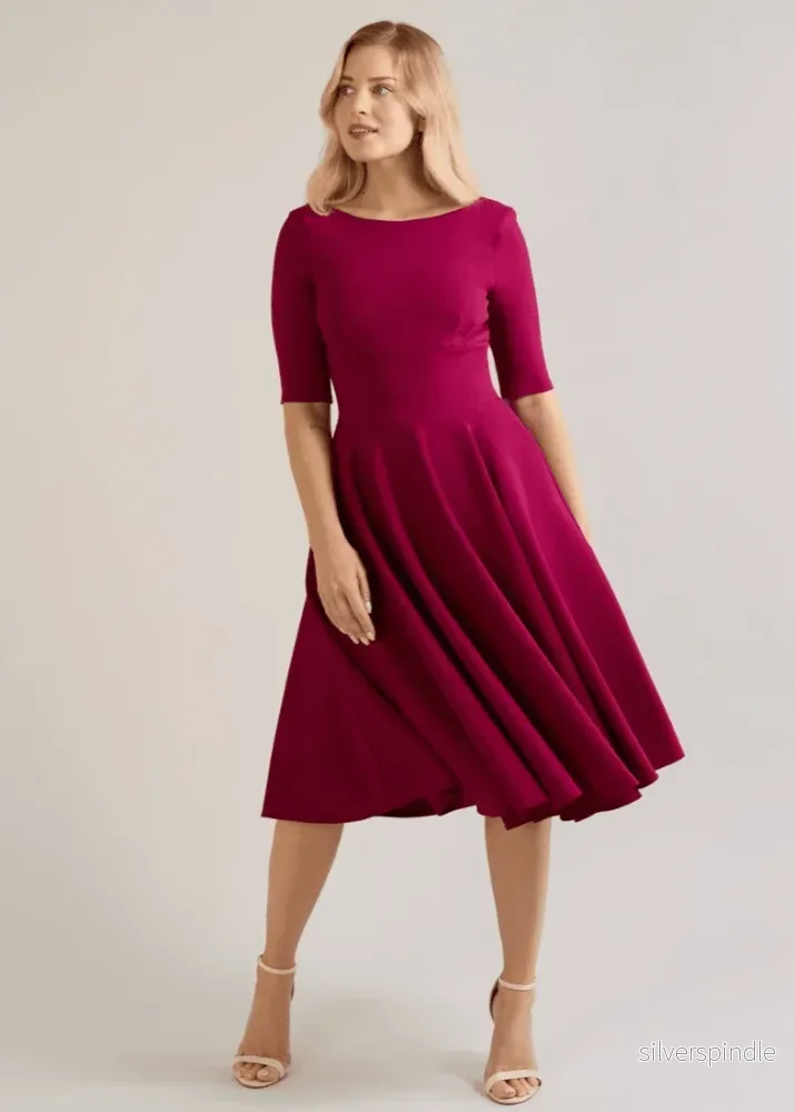 Hepburn 1950-talsstil svängklänning - berry - Bild 3