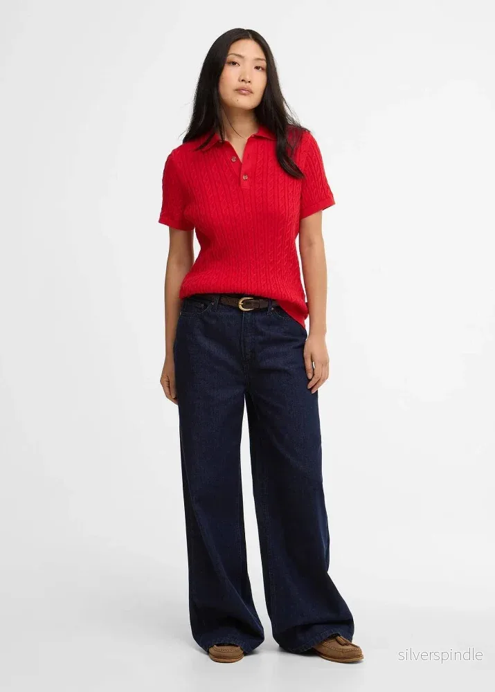 Barbour Hartland Knitted Polo Jumper Red - Bild 2
