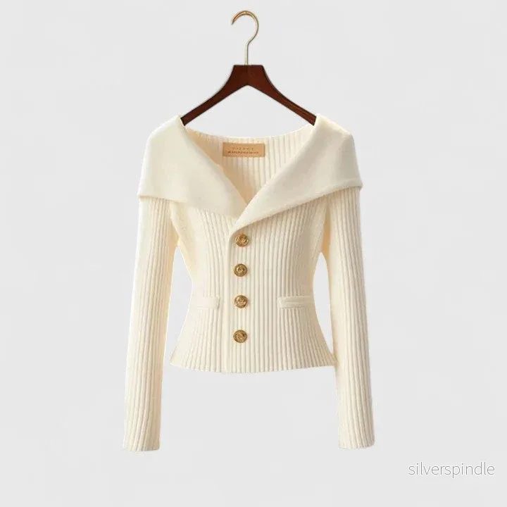 Elegant Off-Shoulder Tröja för Kvinnor med Guldfärgad Knappstängning | Perfekt för Smart Kvällsklädsel - Bild 2