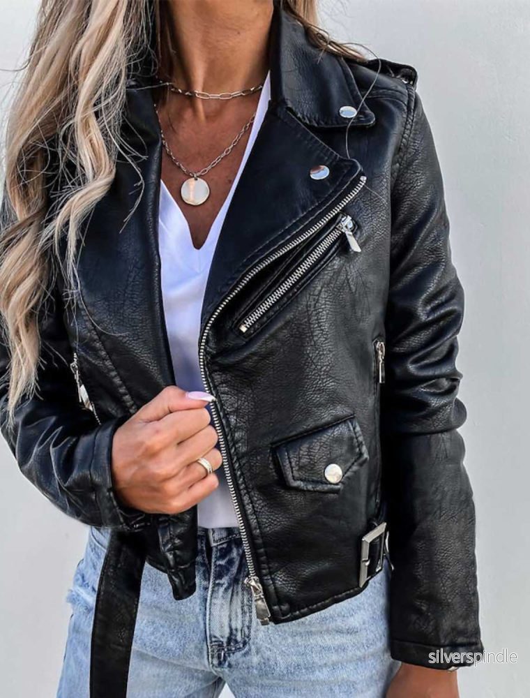 Sofia | Kort Vår Bikerjacka med Ståkrage och Fickor - Bild 2