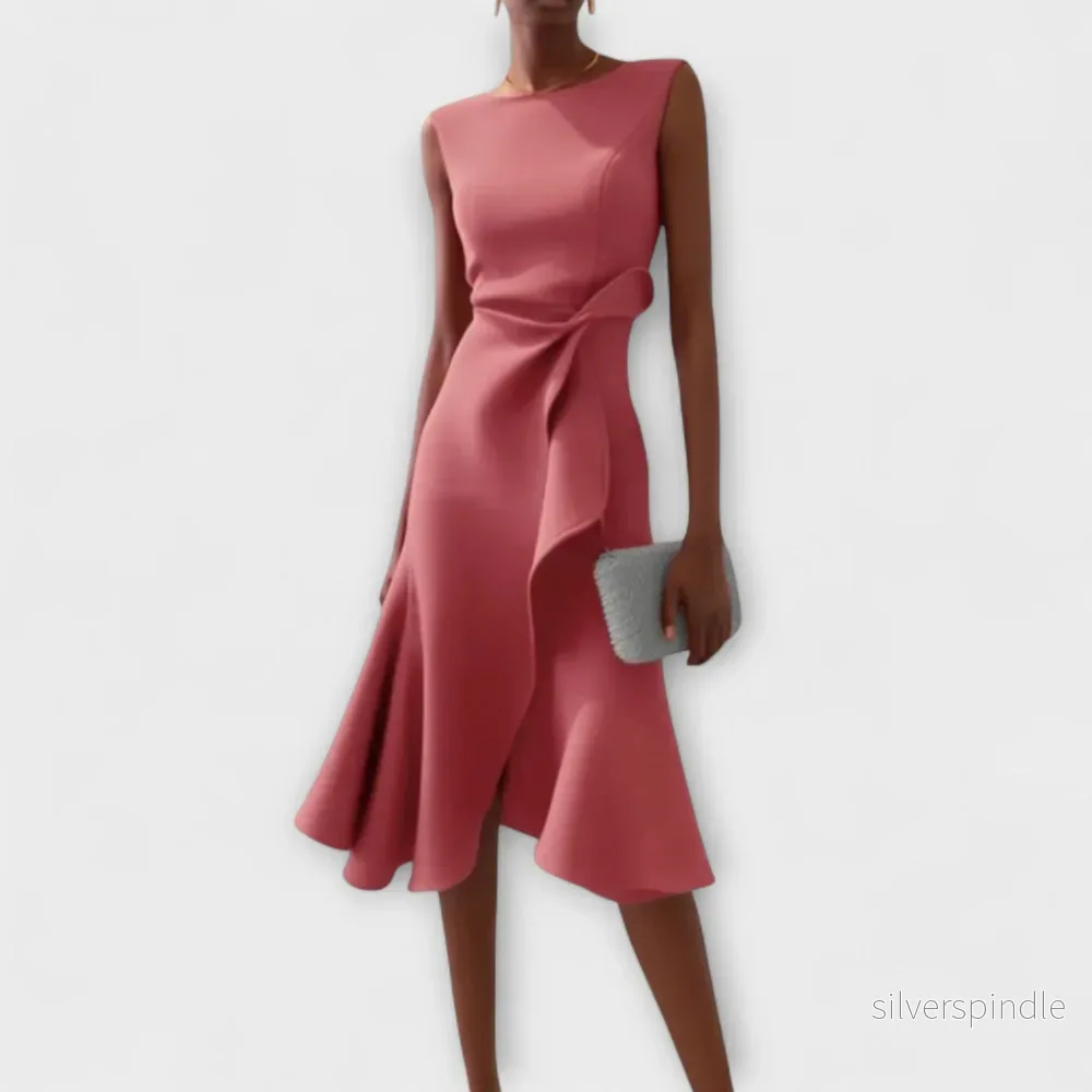 Sofia | Elegant Asymmetrisk Midiklänning Dam med Draperade Detaljer - Bild 2