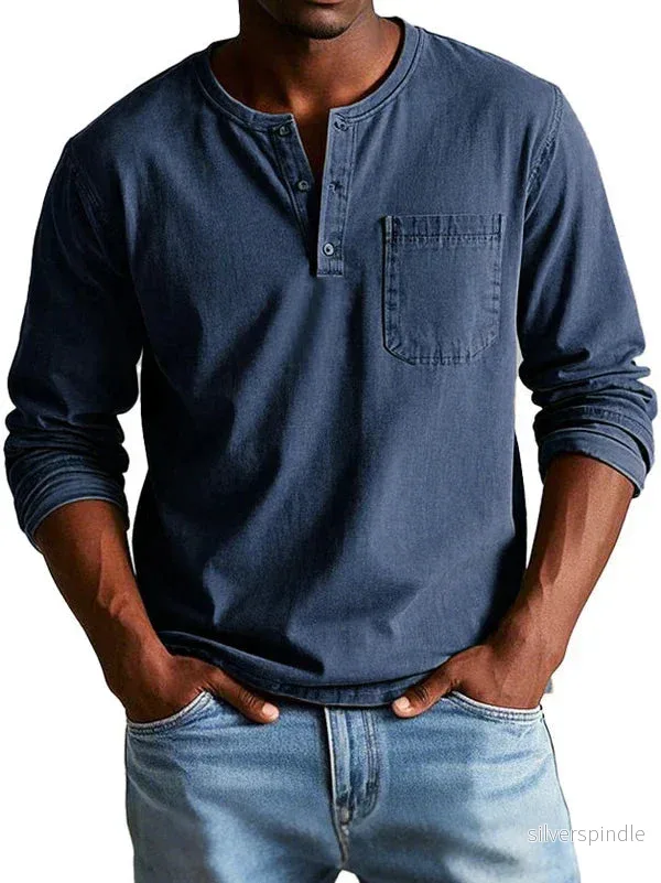 Klassisk Henley-skjorta för Män med Bröstficka | Mjukt Material för Avslappnad Stil - Bild 3