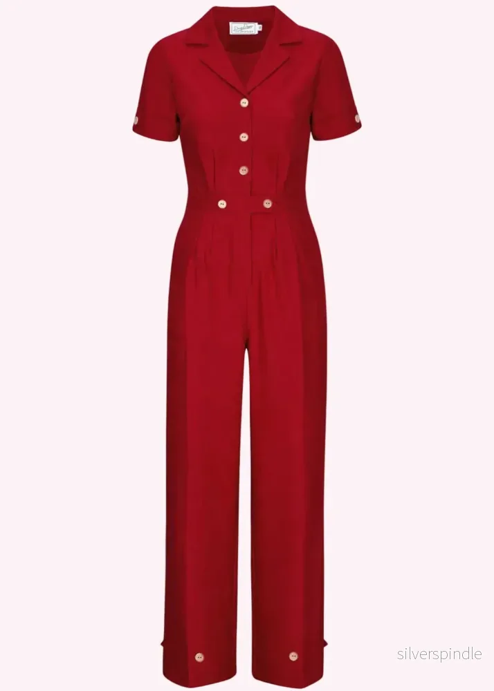 Maxine jumpsuit med korta ärmar - rött linen