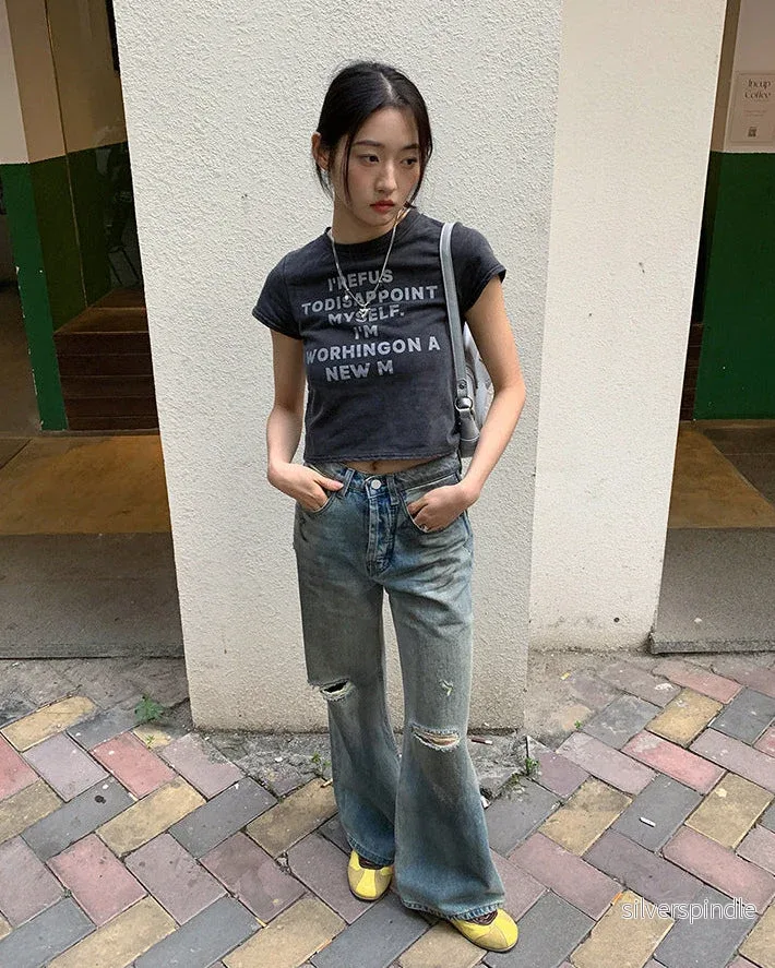 Emma | Retro Raka Jeans med Sliten Design - Bild 3