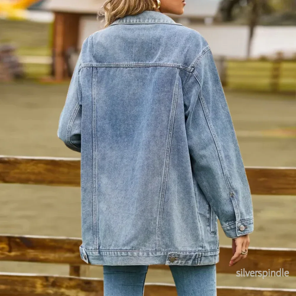 Elegant Jeansjacka Dam | Svart Denimjacka med Praktiska Fickor | Tidlös Stil för Varje Tillfälle - Bild 2