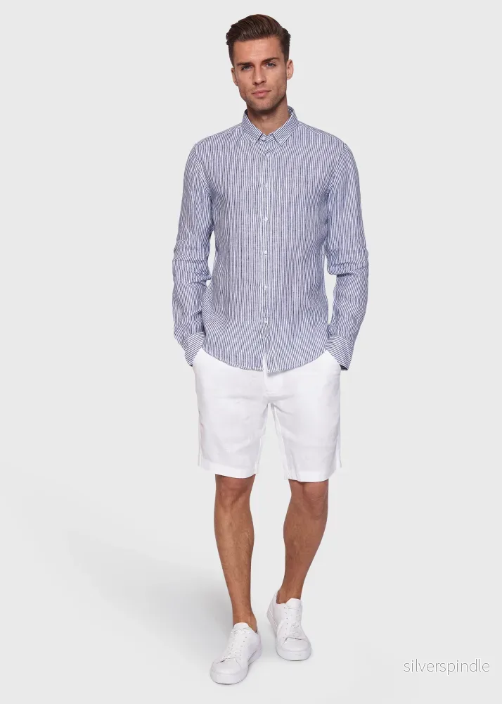 BS Saga Slim Fit Linneskjorta Mörkblå - Bild 3