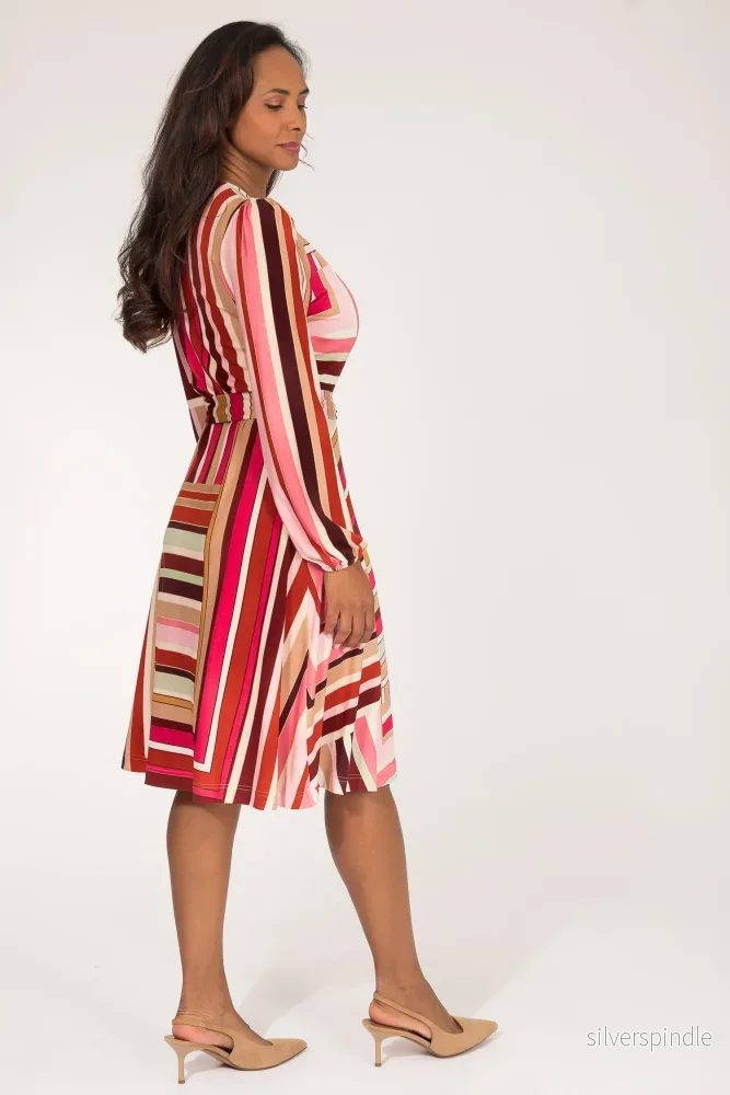 Puff sleeve short wrap jersey dress - Pink printed - Bild 2