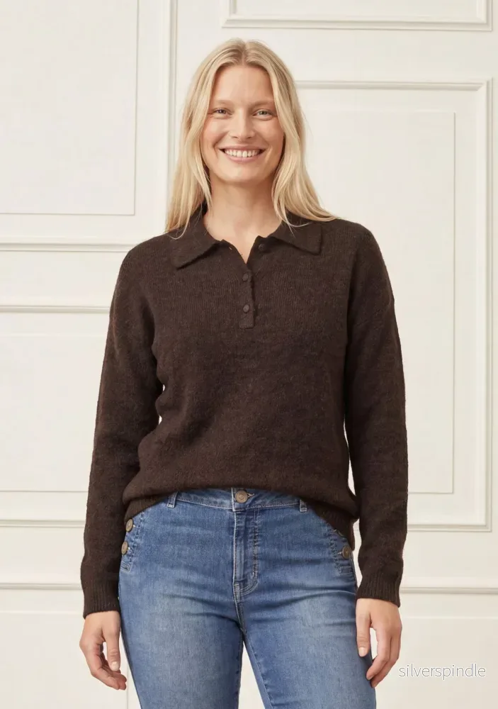 Anna Colar Pullover - Dark Brown Melange - Bild 2